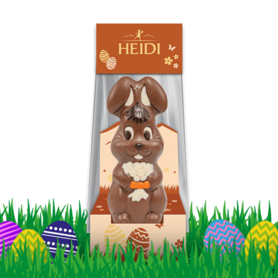 ProduktabbildungHEIDI Hase mit Blumenstrauß aus Milchschokolade